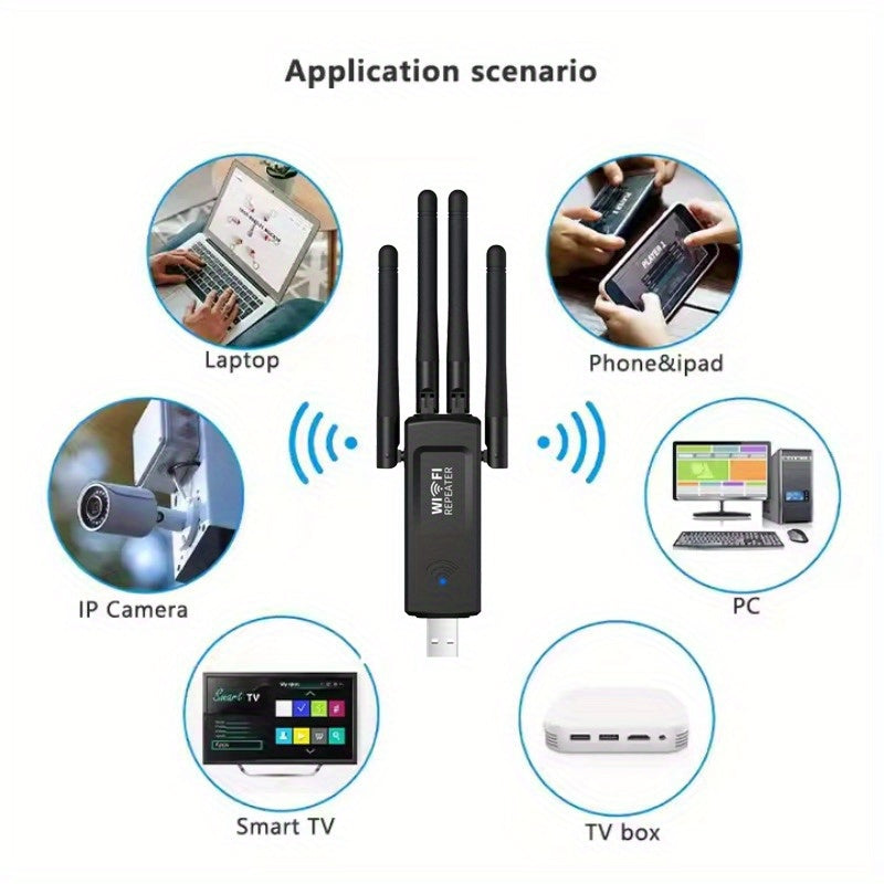 Amplificador de WiFi 300Mbps, Repetidor sin varillas Alimentado por USB para TV Inteligente, Laptop y Tableta - Elimina Zonas Muertas, Configuración Plug & Play, Amplificador Portátil para Hogar/Oficina, Alta Velocidad, Internet Potenciador, Ideal para T