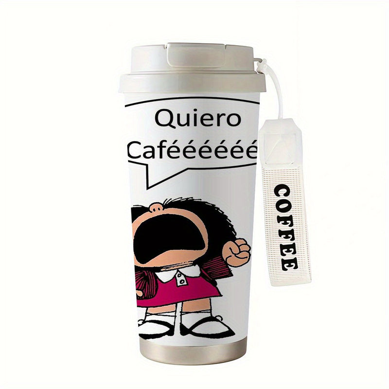 1pc Taza de Café y Vaso de Acero Inoxidable de 18oz, Antiderrames, Idea de Regalo, Diseño de Personaje de Dibujos Animados