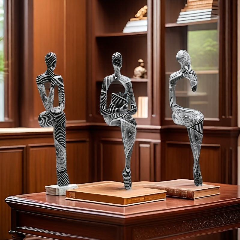Conjunto de 3 Figuras Abstractas de Resina en Diversas Posiciones Sentadas, Estatuas de Arte de Calidad para Decoración del Hogar y del Sitio, Decoración Interior DIY, Grupo, Estatua de Figura