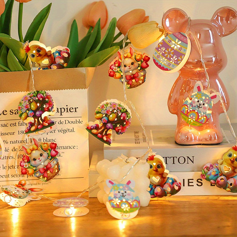 Cadena de 10 luces de Pascua con conejos pintados y huevos rotos, las luces elegidas al azar traen sorpresas agradables, alimentadas por una caja de baterías (baterías no incluidas), es adecuada para salas de estar, dormitorios, estudios y fiestas de vac