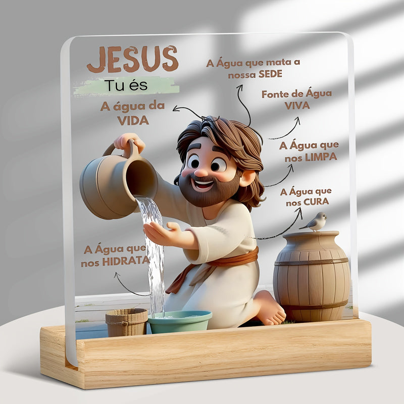 Decoración Acrílica 2D de Jesús Derramando el Agua de la Vida - Un Regalo Espiritual para Fiestas Cristianas y Hogar u Oficina, Estilo Plano