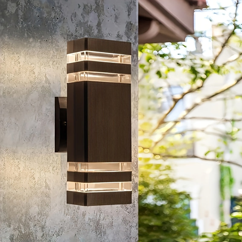 Lámpara de pared moderna para exteriores, 1/2 paquete, doble cabezal plástico, montaje semiempotrado, pantalla de vidrio, base E27, 110-240V, cableado directo, incluye hardware de instalación, sin foco