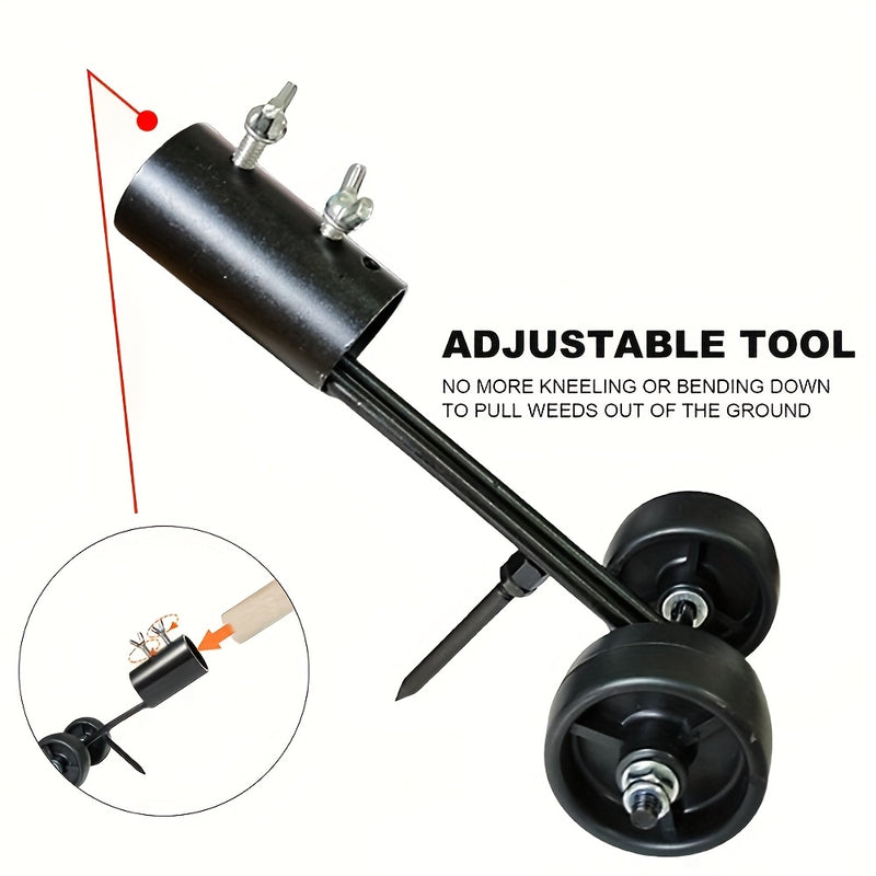 Eliminador de malezas de doble rueda de acero de manganeso, altura ajustable, resistente a la oxidación, para aceras/roturas de ladrillos, herramienta manual para eliminar raíces, construcción metálica duradera, jardinería | Diseño ergonómico | Manejo fá