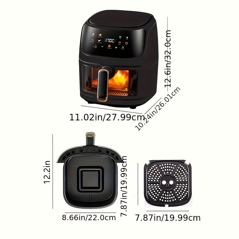1 pieza de freidora de aire de 6 litros de capacidad, sin aceite, cocinero saludable con 8 ajustes preestablecidos, pantalla táctil LCD digital, ventana de cocción visual, cesta antiadherente - Ideal para cocina doméstica, accesorios de freidora de aire