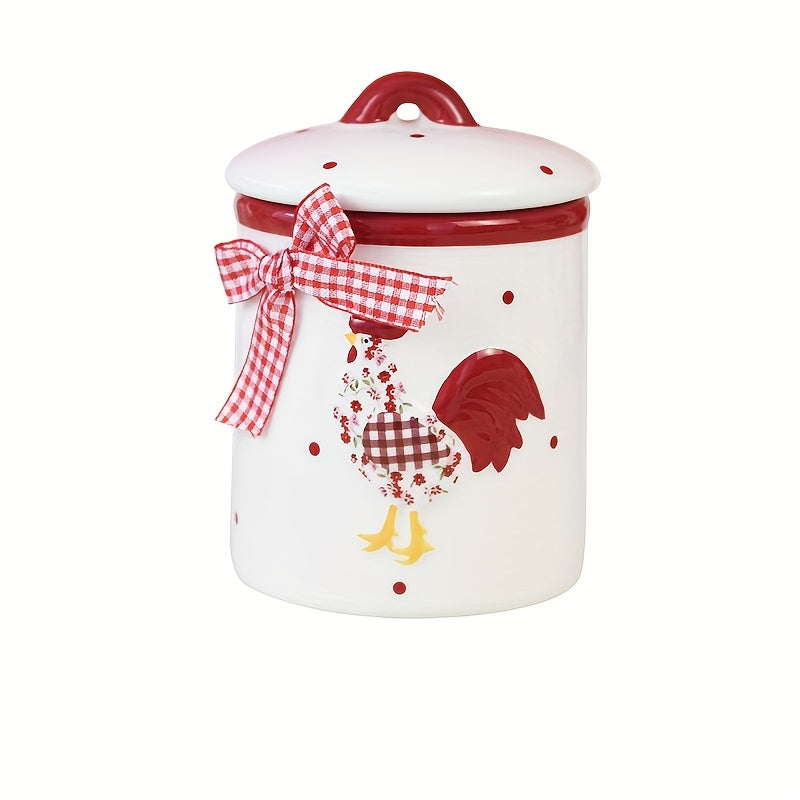 Tarro de Cerámica con Diseño de Pollo Floral Rojo Encantador - Apto para Microondas, Contenedor Sellado con Tapa Abatible para Organización y Decoración de Cocina