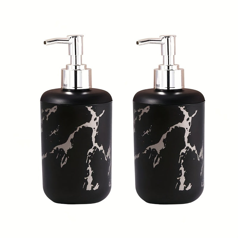 Dispensadores de plástico con textura de cerámica moderna, esenciales para el baño, para jabón de manos, champú y gel de baño, diseño elegante en blanco con vetas negras, no requieren electricidad