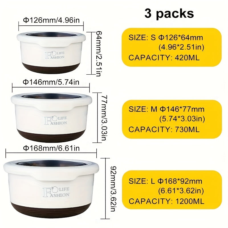 Juego de 3 piezas de lonchera de acero inoxidable, caja de almacenamiento de alimentos de acero inoxidable 304, lonchera apilable que no ocupa espacio - ideal para escuelas, campamentos y viajes - la elección perfecta para almuerzos, snacks y pícnics