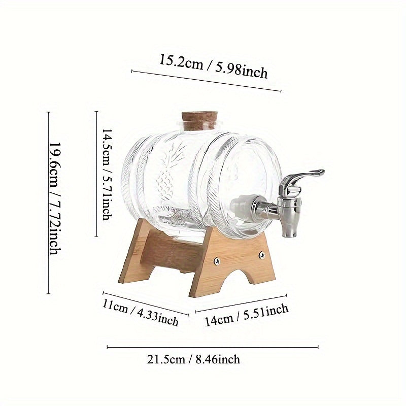 1pieza Barril de Vidrio Transparente de 33.81oz de Capacidad con Grifo - Base de ABS y Corcho - Ideal para Servir Bebidas en Fiestas y Reuniones, Contenedor de Bebidas para Fiestas | Barril Decorativo | Construcción Duradera, Accesorios de Bar