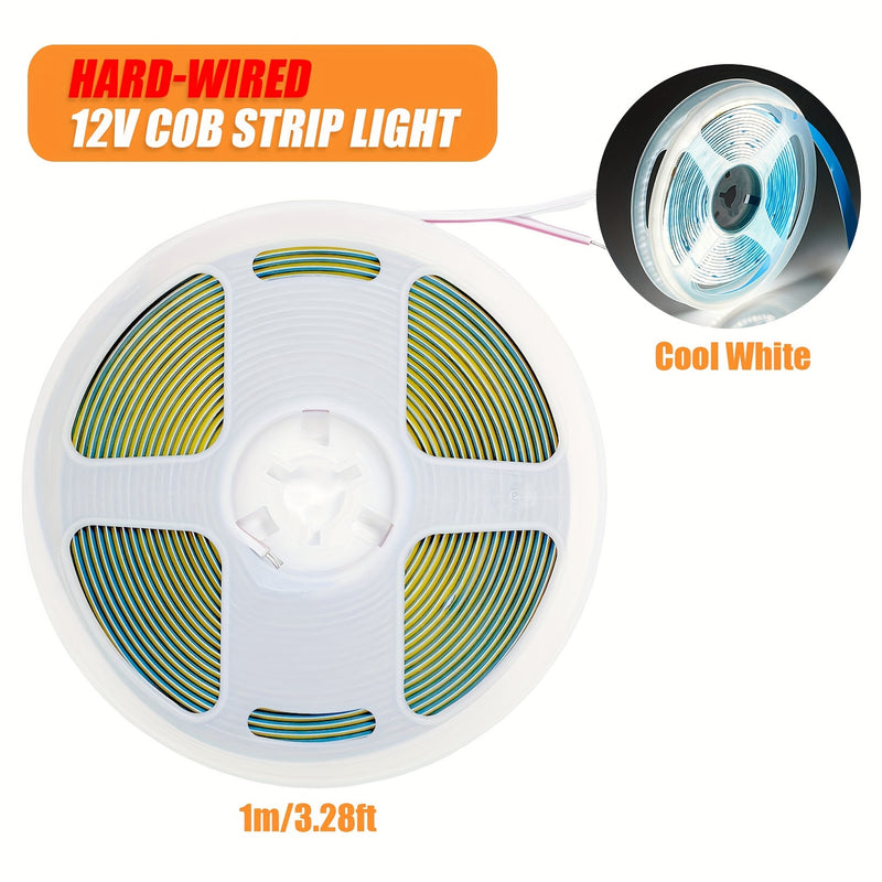 Barra de Luz Flexibles COB de 12V - Ultrabrillante, Duradera, Fácil Instalación para Dormitorio, Cocina, Escaleras y Decoración del Hogar, Luz LED Blanca Natural/Cálida/Fria, Opciones de 99.97/499.87cm