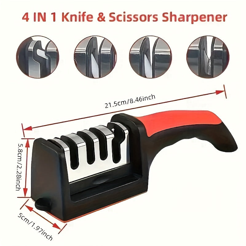 Afilador de cuchillos y tijeras 4 en 1: Afilador de cuchillos eléctrico de mano con 4 configuraciones gruesas para uso doméstico en la cocina