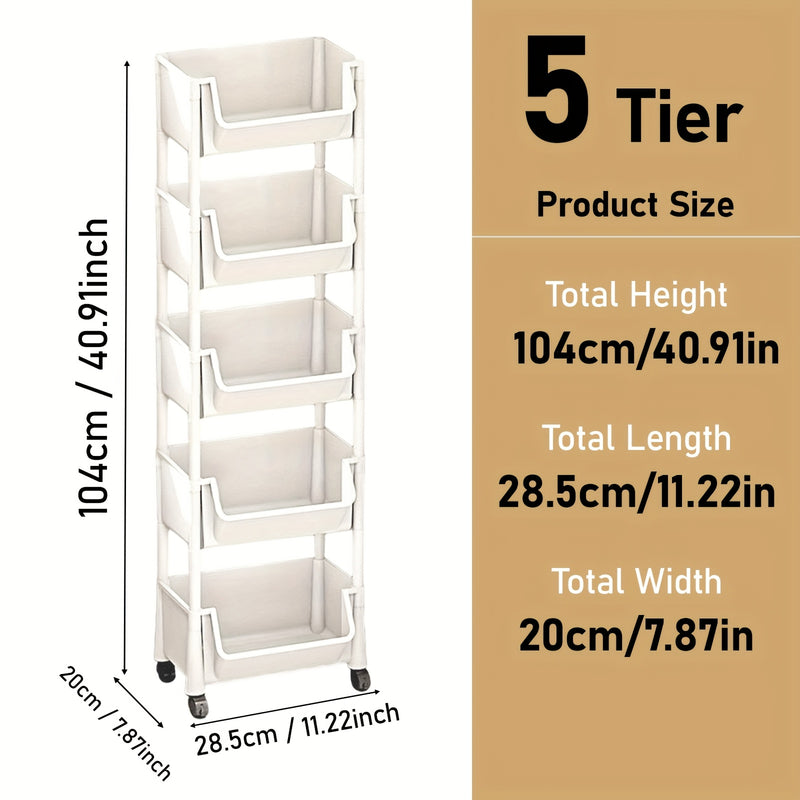 Carrito organizador giratorio de 5 niveles con ruedas – Plástico resistente, ahorrador de espacio para utensilios de cocina, productos de limpieza, ropa, libros y más – Ideal para el hogar, oficina o baño, isla de cocina | Organizador multifuncional | Ca