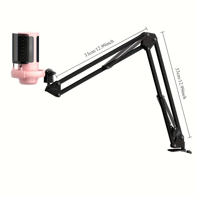 Soporte de micrófono Gaming Boom, micrófono de condensador de escritorio USB con kit de soporte, Plug And Play, silencio/tacto de monitoreo, control de ganancia, luces RGB, toque, silencio, monitoreo instantáneo, control de voz de juego, adecuado para PC