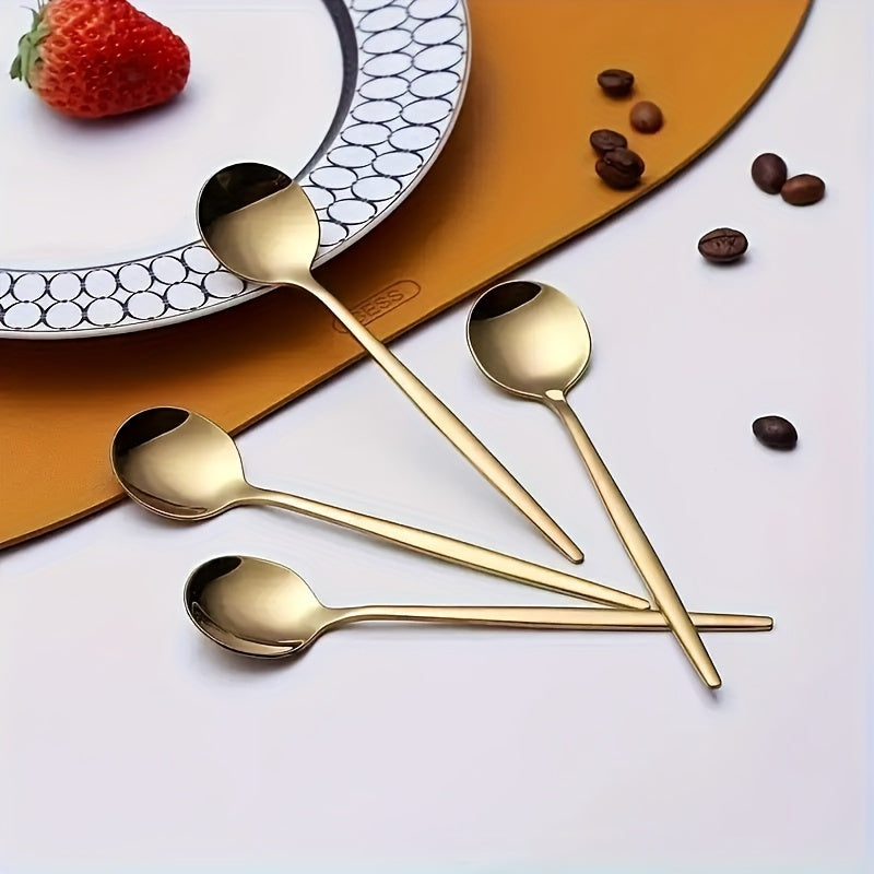 12/24 piezas de juego, elegante cuchara de postre de acero inoxidable dorado, -Se puede utilizar para café, cuchara de sopa y más, apto para lavavajillas, perfecto para uso doméstico o en restaurantes.