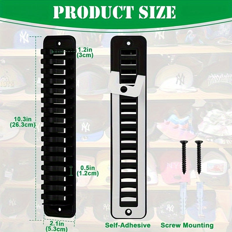 Organizador de Pared para Sombreros de 1 Pieza que Alberga 16 Gorras - Diseño Ahorrador de Espacio con Adhesivo Resistente, Perchero Portátil de Plástico Duradero para Armario, Oficina, Habitación Universitaria, Solución de Almacenamiento de Sombreros |