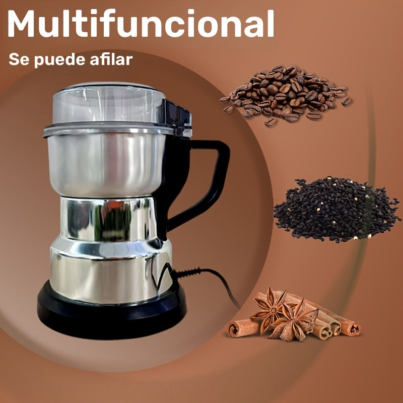 Molino de granos de acero inoxidable eléctrico, ultrafino para hogar y cocina, para granos enteros y artículos secos, tamaño pequeño con función de arranque de un solo botón, potente con enchufe de 110V de EE. UU., no requiere batería, forma irregular, e
