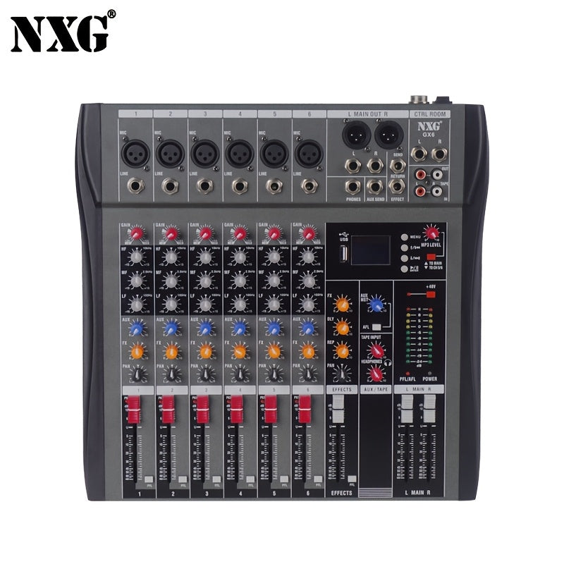 Consola de mezclas profesional NXG con USB, XLR, alimentación fantasma de 48V, entradas/salidas RCA - Material de aleación, funciona con fuente de alimentación 220-240V con enchufe europeo, opciones de 6/8/12 canales, efecto de reverberación DSP, no requ