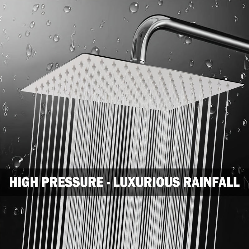 Cabezal de ducha de lluvia cuadrado elegante de acero inoxidable de 8 pulgadas con varilla extensible, accesorio de baño montado en pared contemporáneo, 30 cm/11.8 pulgadas, acabado de alta calidad para una experiencia de ducha mejorada, diseño moderno y