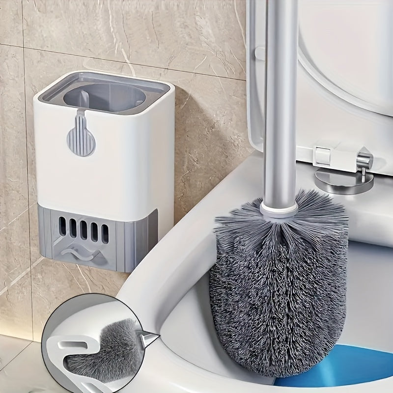 Juego de 1 escobilla para inodoro de pared, con mango largo duradero, cerdas flexibles para limpieza profunda, sin rincones inalcanzables, diseño ahorrador de espacio, ideal para baños de hogar y hoteles
