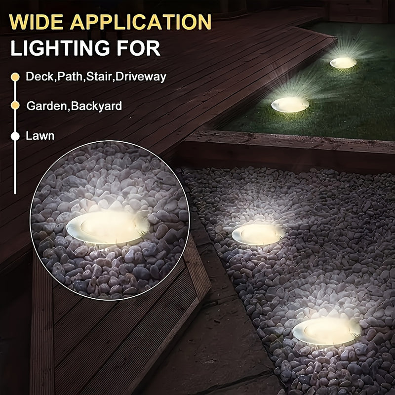 4 piezas de luces solares LiHangStar para senderos - Luces solares para exteriores, escaleras y césped con luz cálida/blanca, batería recargable, sensor de movimiento, montaje semienterrado para patio, caminos, escaleras - Plástico duradero, luces solare