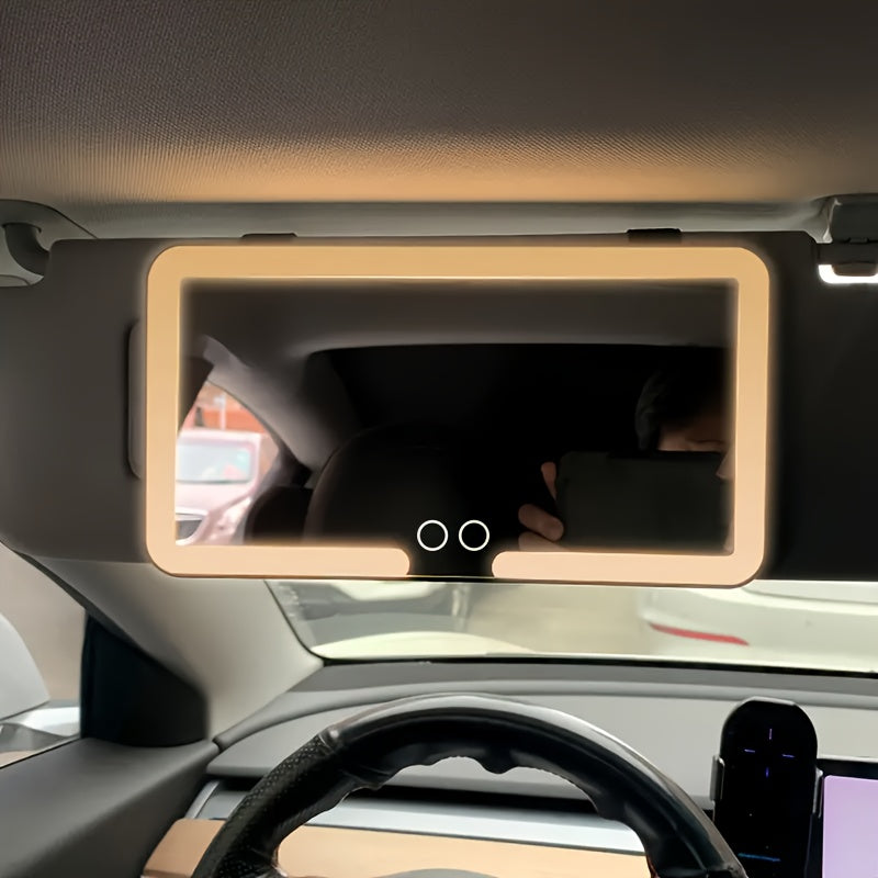 Espejo de maquillaje para coche con luz LED, con botón táctil, 3 modos de iluminación, con luz de relleno, adecuado para coches, camiones, SUVs, maquillaje de toque en cualquier momento, en cualquier lugar, mantenerse hermoso.