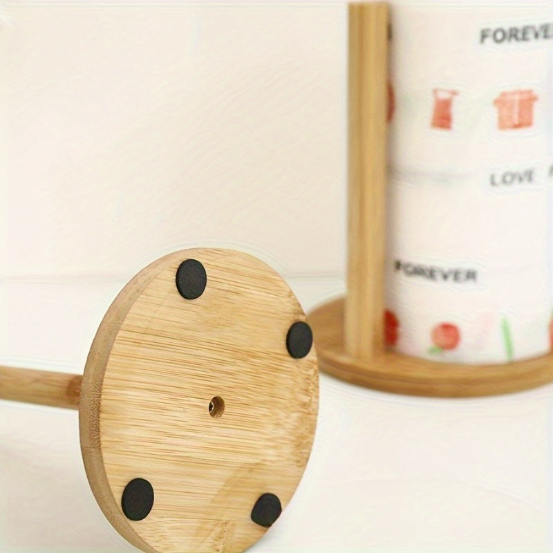 1 pieza, soporte de papel higiénico de bambú rústico - soporte redondo para encimera para cocina y baño, dispensador de madera estilo granja con instalación autoadhesiva, aspecto de madera natural, decoración y accesorios de baño
