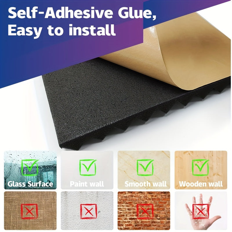 Paquetes de 12 espumas acústicas autoadhesivas negras aislantes de sonido resistentes al fuego para pared de 1'' X 12'' X 12'' Paneles de alta densidad 25kg/m3 para KTV Bar Studio Cuña de azulejos insonorizantes a prueba de llamas 30x30x2.5cm Eid Al-Adha