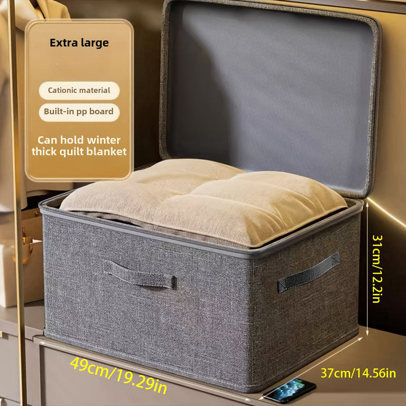 Caja de almacenamiento con tapa de cremallera, contenedor con asas, cubo plegable con tapa para organizar ropa en el armario o debajo de la cama