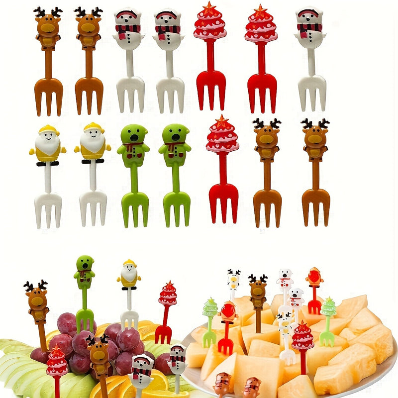 Tenedores de postre de plástico con temática navideña - Juego de 10, palillos desechables creativos para frutas, mini tenedores de Santa Claus para fiestas en casa, cocina, restaurante, picnic, campamento, accesorios para bento, suministros para fiestas