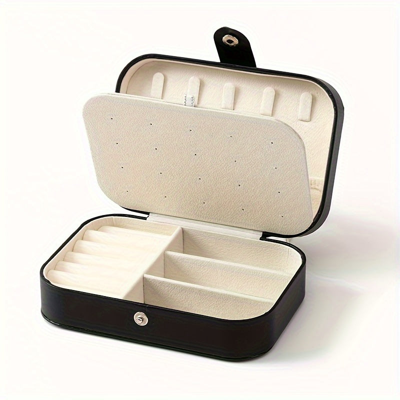 1pc Estuche de joyería clásico de cuero sintético, estuche de viaje portátil, forrado de cuero sintético, con exhibición ajustable y extraíble, para collares, anillos, pendientes, ideal regalo para el Día de la Madre, Estuches de joyería