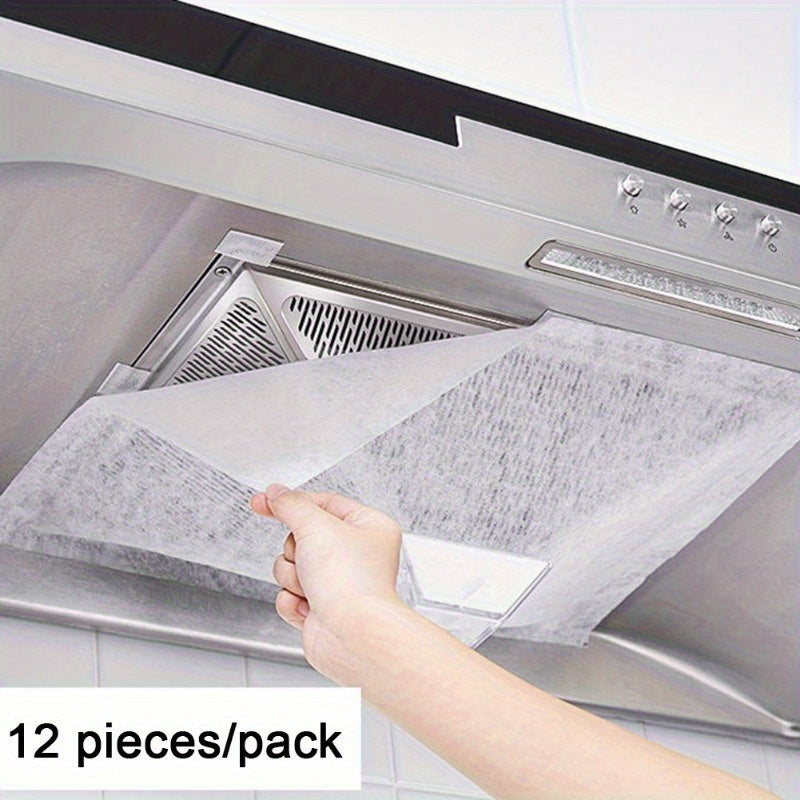 12 Piezas de Cubiertas Desechables Antigrasa para Campana Extractora - Película Antiadherente y Malla, Compatibles con la Mayoría de Campanas Estándar, Fácil Limpieza para Cocina - (Paquete de 12), Protectores de Placa de Cocina, Diseño Ajustado, Forro D