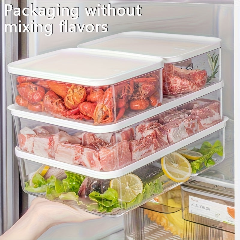 5 piezas de recipientes plásticos para refrigerador sin BPA, 1200 ml/42 oz, con tapa, apilables y reutilizables, organizadores de alimentos para carne, verduras, frutas, ideal para cocina, escuela y uso al aire libre, organizador de alimentos