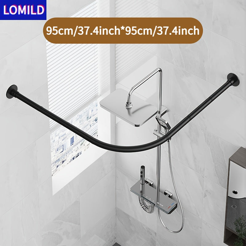 Barra Curva Ahorradora de Espacio para Cortina de Ducha LOMILD - Fácil Instalación, Sin Taladro ni Opciones de Montaje en Pared, Construcción Metálica para Decoración de Baño
