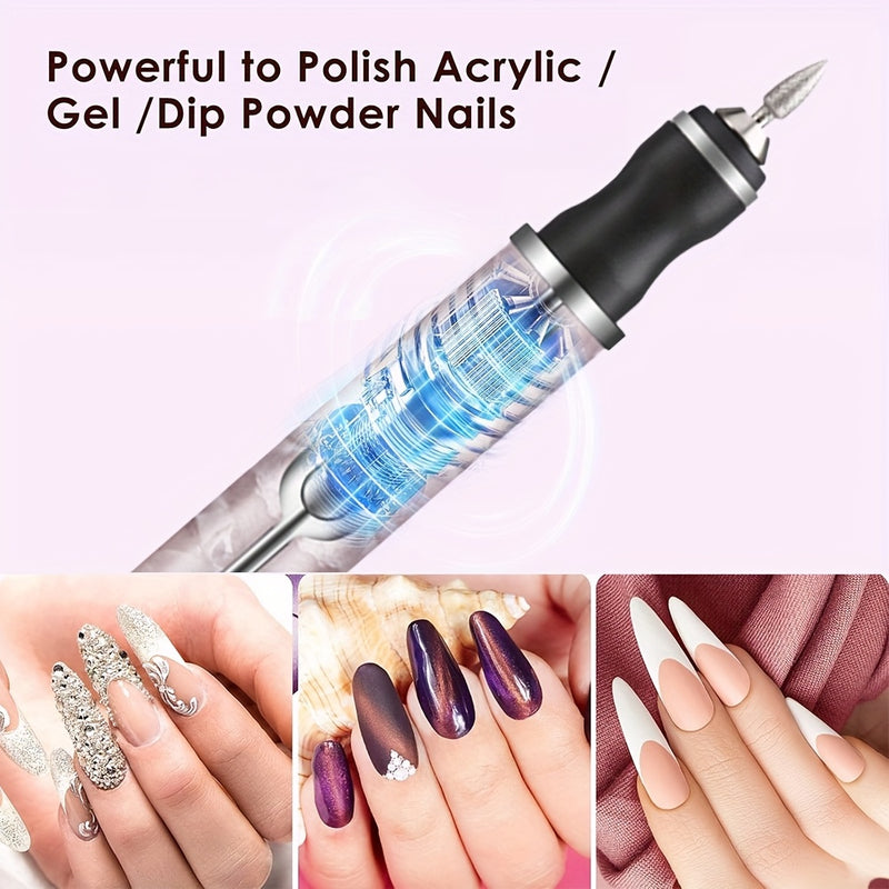 Lima eléctrica para uñas, kit de manicura y pedicura con 12 cabezales de pulido y 6 bandas de lijado, 4 velocidades, set de regalo para limar, recortar y pulir uñas acrílicas y de gel (morado)