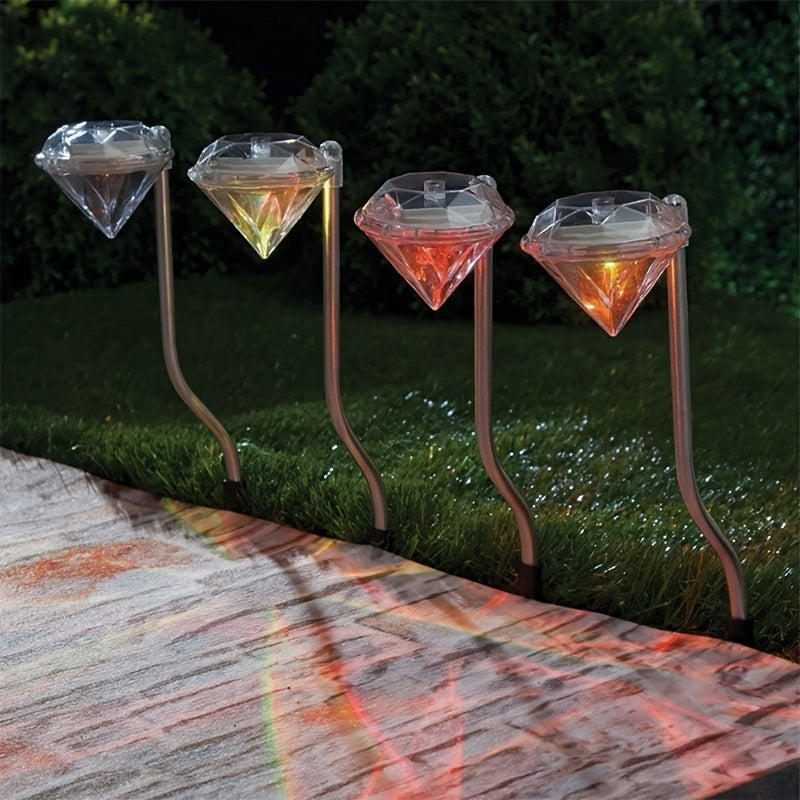 Luces solares al aire libre LED, luces de forma diamante, adecuadas para jardín, patio, sendero, iluminación de paisaje, decoración de luces, luces de césped, luces con enchufe de tierra, decoración de luces de Halloween, Navidad y fiestas 4 piezas