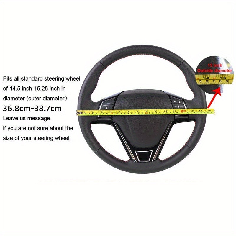 Funda para volante de imitación cuero premium con malla transpirable, costura a mano, ajuste perfecto y duradero, accesorio para interior de auto, negro con costuras rojas para mejor agarre, cubierta para volante, accesorio para vehículo, diseño elegante