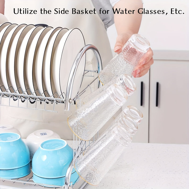 Estante de platos de acero inoxidable en forma de S de dos niveles - Organizador de cocina de encimera que ahorra espacio para platos y tazones, fácil de ensamblar, estructura de hierro duradera, solución de almacenamiento de cocina | Estante metálico el