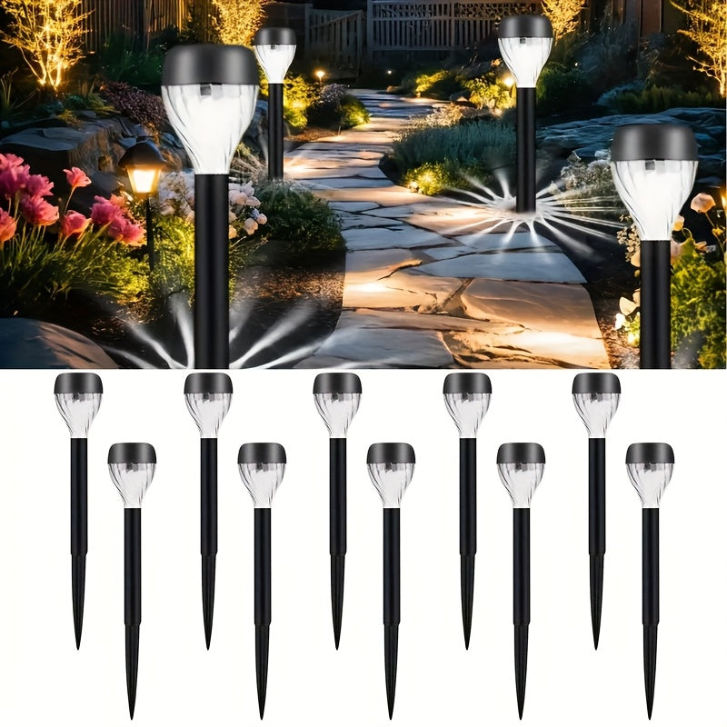 10 paquetes de luces solares para decoración de jardín - Inteligentes con encendido/apagado, alimentadas por energía solar, IP44, adecuadas para césped, patio trasero, camino, carretera privada, jardín, patio y barbacoa (luces solares exteriores blancas/