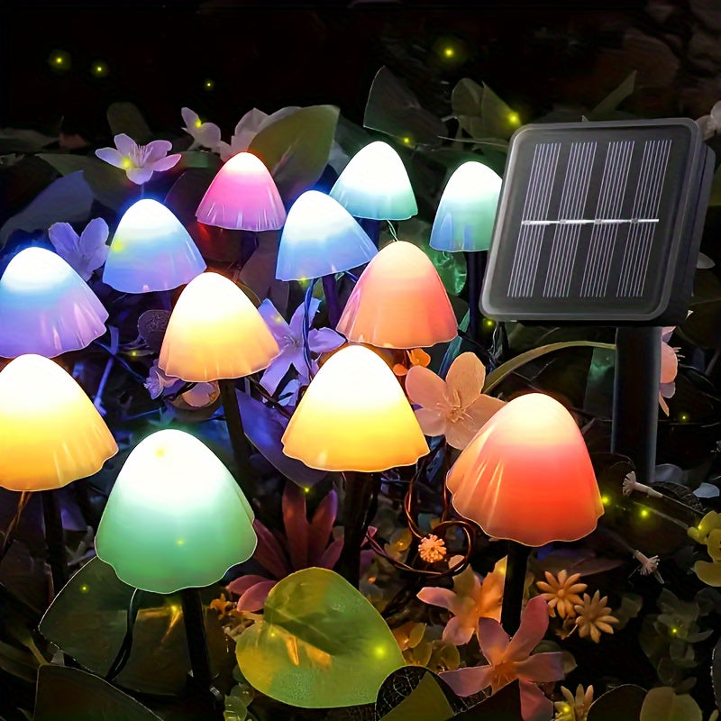 Un conjunto de luz solar en forma de hongo para el suelo con 8 funciones, cadena de luces LED para exteriores, luz ambiental navideña, decoración de patio jardín pasillo, luz de paisaje exterior para césped, 10L / 30L