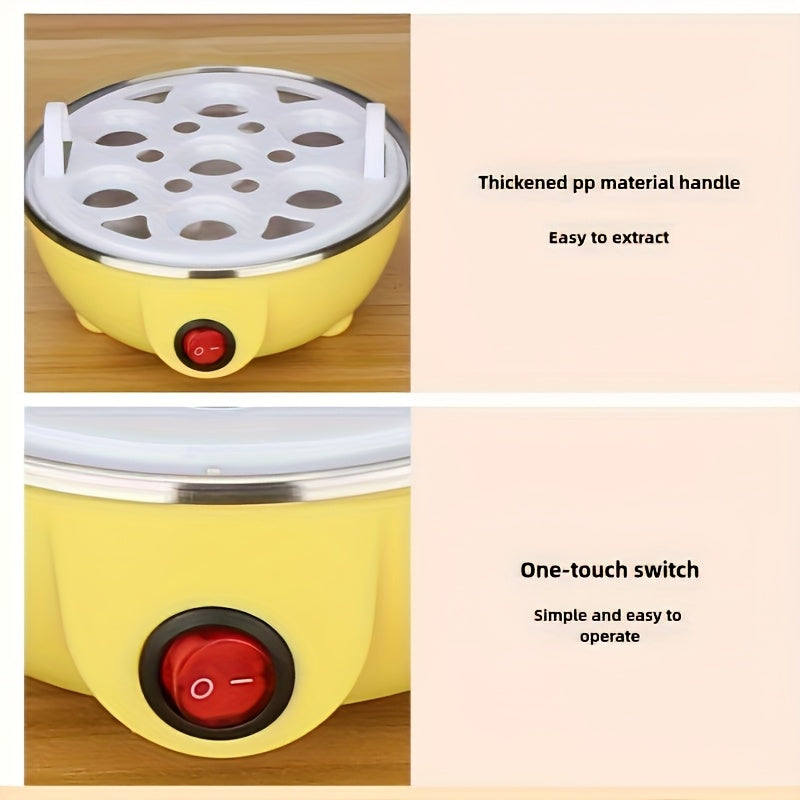 Cocedor de Huevos Eléctrico Compacto VIVIDAY con Tapa Transparente - Mini Maquinilla de Desayuno Portátil, 110V, Material PP, Diseño Amarillo y Blanco, Enchufe Estadounidense, Ideal para la Nutrición en Cocina Doméstica, VIVIDAY