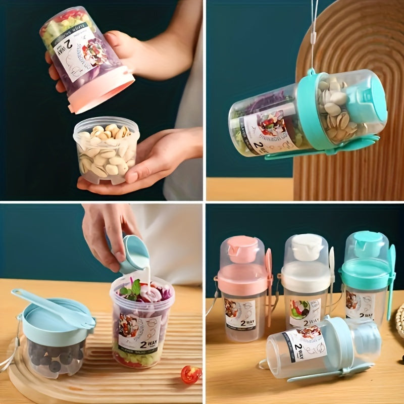 Taza de ensalada multiusos de 2 vías con tenedor y tapa - Recipiente portátil para frutas y yogur - Ideal para la escuela y la oficina para una alimentación saludable