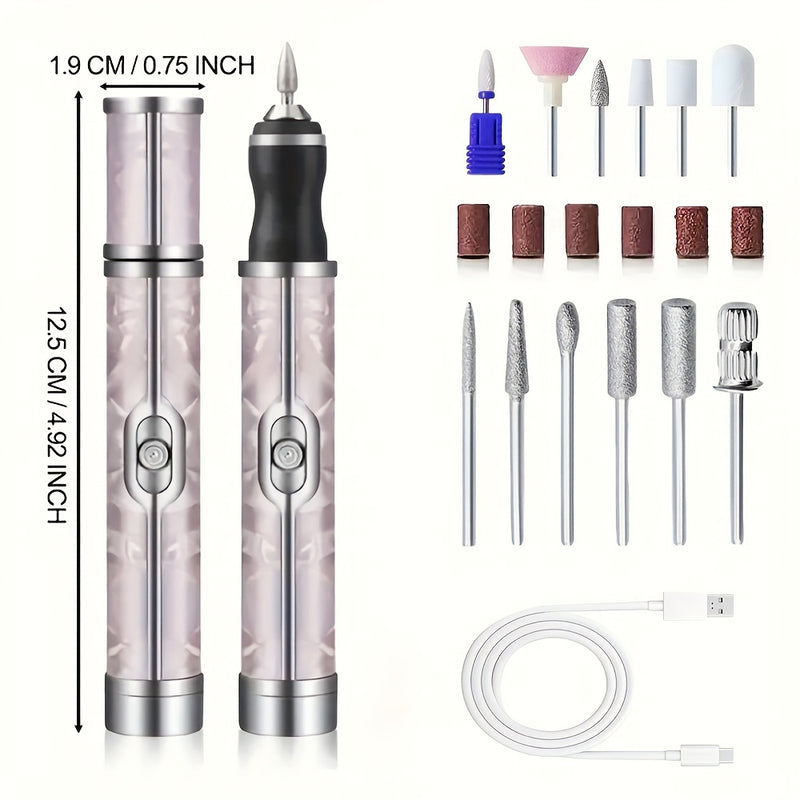 Juego de taladro de uñas con 18 cabezales de pulido, máquina de manicura y cuidado de pies recargable por USB, duradera y incluye lima de uñas y luz muerta, adecuada para uso en salón de casa, regalo ideal para mujeres, regalo de cumpleaños, regalo de va