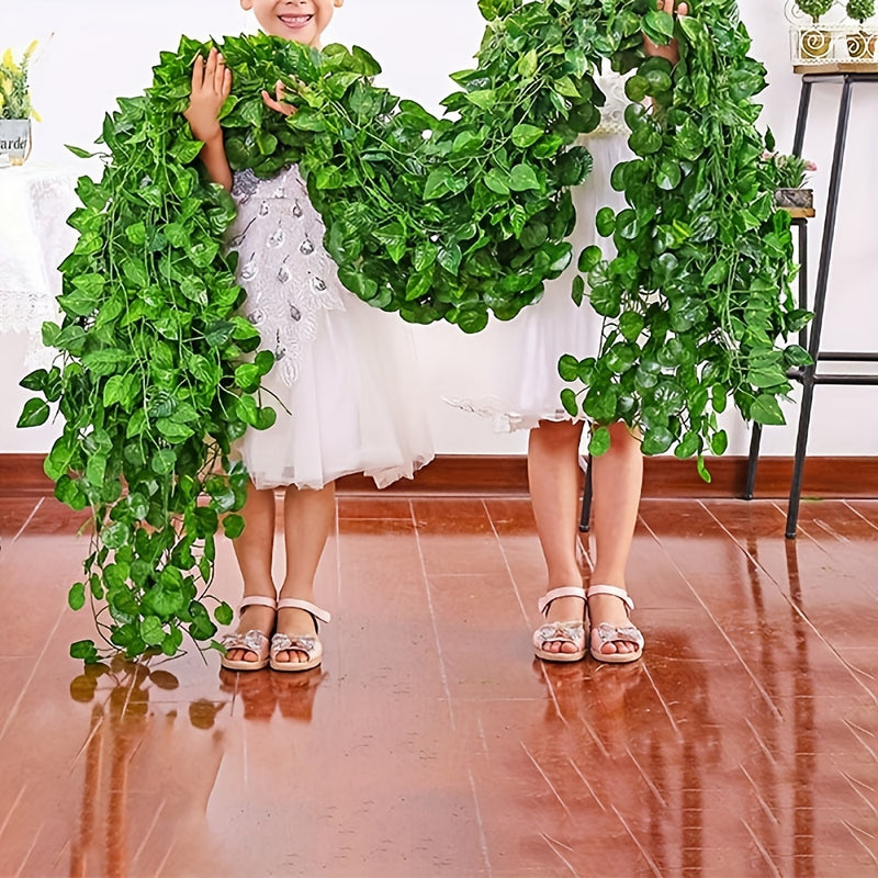 12 piezas de 210 cm/82,68 pulgadas, elegante enramada de hiedra verde colgante para pared - Ramas verdes artificiales para el hogar, jardín y decoración de bodas - Arte de pared versátil para interiores/exterior, decoración de pared de jardín | Enramada