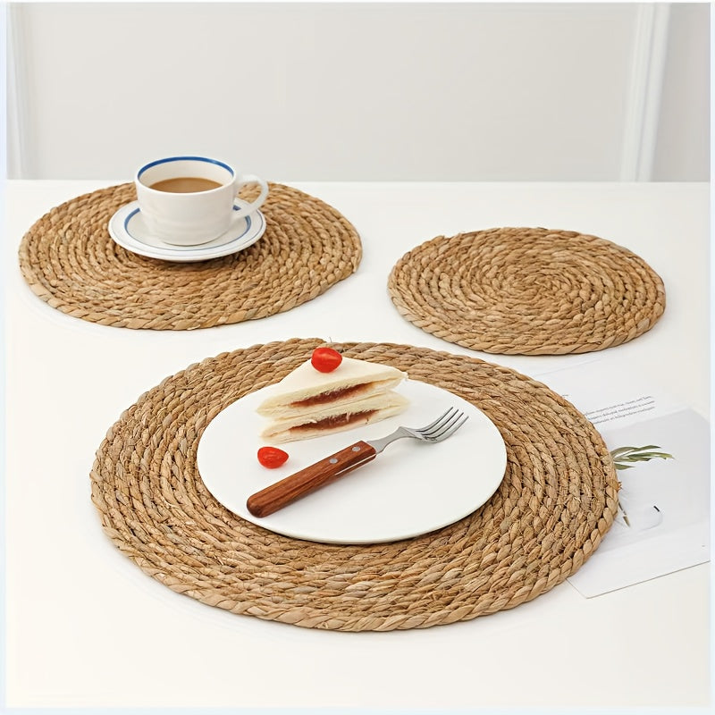 2/4/6 piezas de individuales de ratán tejidos a mano, 35.05 cm - Naturales, rústicos, resistentes al calor, decoración rectangular para cocina y comedor, bodas, fiestas, hogar - Alta calidad, solo lavado a mano, individuales para cocina, vajilla de fiest