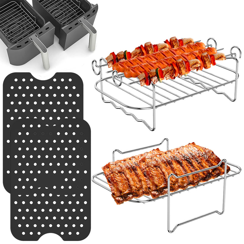Juego de Accesorios para Freidora de Aire de 4 piezas con 2 Tapetes de Silicona para Freidora de Aire y 2 Rejillas de Acero Inoxidable para Freidora de Aire, Compatible con la Freidora de Aire de Doble Zona Ninja Food AF300UK AF400UK, para Accesorios de