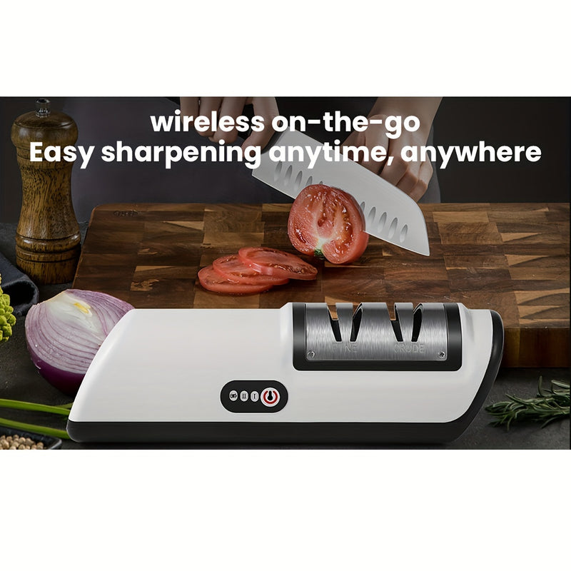 Afilador Eléctrico Profesional Recargable por USB, Herramienta de Afilado Recto a 20 Grados para Cuchillos de Cocina y Pulido, Adecuado para Cuchillos de Chef, Hojas de Rebanar, Cuchillos Santoku, Cleavers, Cuchillos Cerámicos