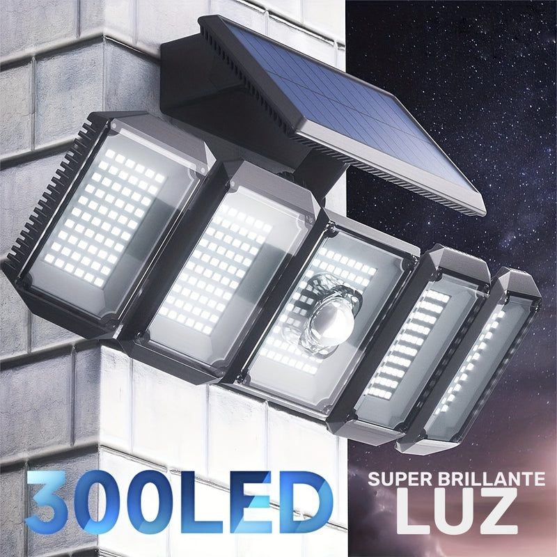 Luces Solares de Pared con 5 Cabezales, Luz Solar Exterior, Luces LED para Jardín y Patio con Sensor de Movimiento y Ángulo Amplio - Iluminación para Calles y Exteriores