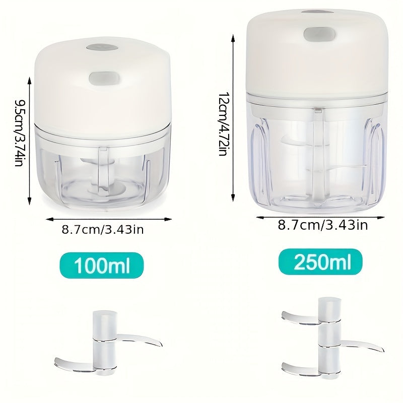 100ml/250ml Mini Picadora de Ajo de Cocina Eléctrica, Picadora de Carne, USB Recargable Masher