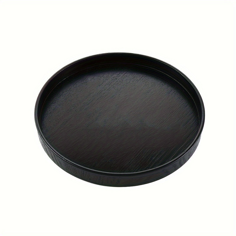 1pc Bandeja de Servir Té de Madera Maciza Redonda Negra con Diseño de Bambú - Elegante Bandeja de Presentación para Snacks, Café y Té Chino, Opciones de Diámetro de 21/24/27/30cm, Bandeja de Té