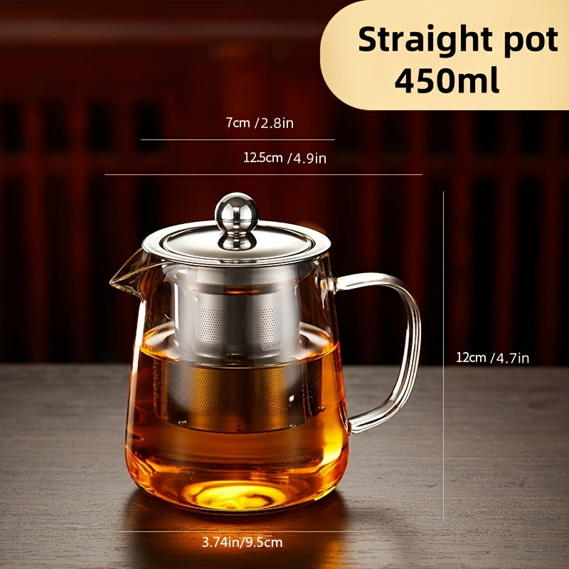Juego de té de vidrio de borosilicato de alta calidad, capacidad de 15.2/43.9 onzas - tetera transparente resistente al calor con cesta de filtro de té, adecuada para uso doméstico, apta para todas las estaciones, perfecta para preparar té, jugos y bebid