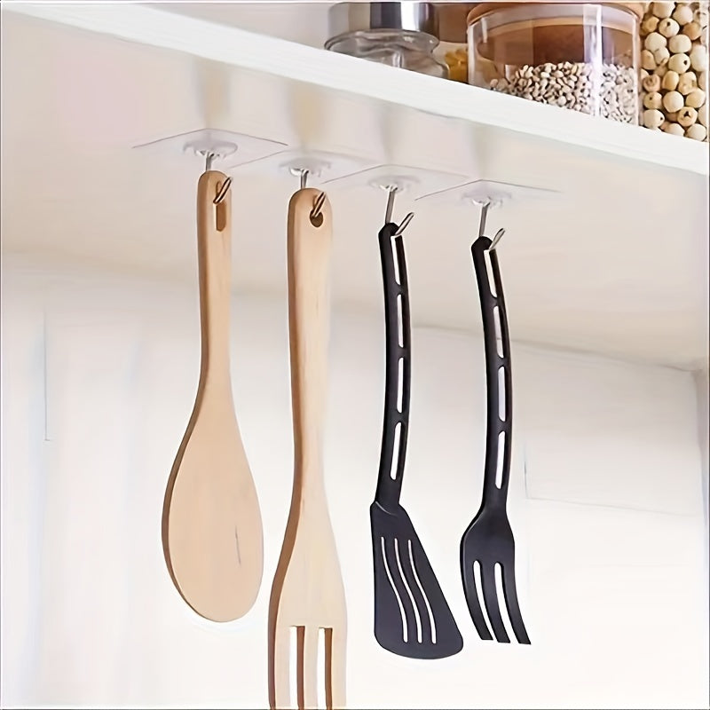 10 ganchos adhesivos multifuncionales de acero inoxidable transparente para cocina, puerta de baño y pared, organizador de llaves, ganchos utilitarios